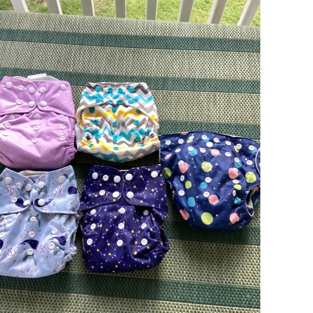 Lot of 5 Simple Being Rumparooz Reusable Pocket Cloth Diapers Space Chevron OS